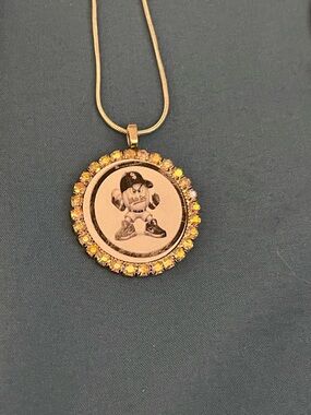 Gold-Tone Round Crystal Pendant Necklace - Yellow Accent